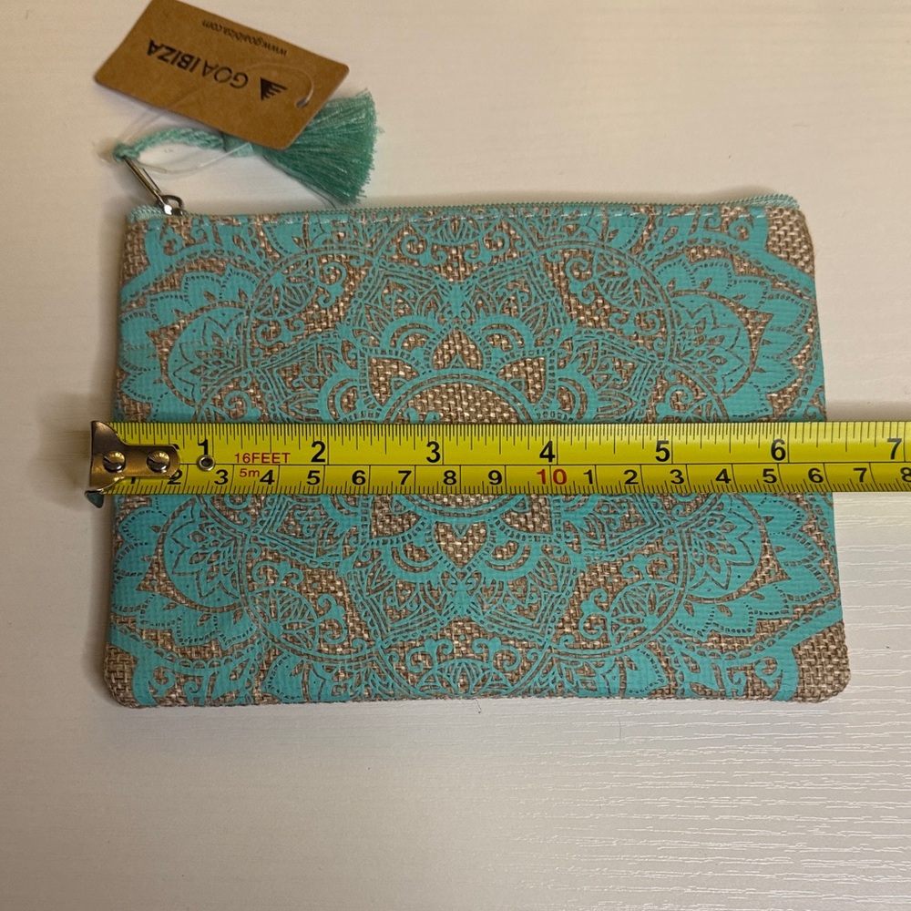 Goa Ibiza Turquoise and Tan Canvas pouch With Mandala Pattern - Picture 6 of 8
